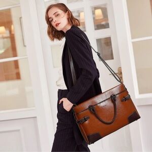 Bostanten Brown Leather Crossbody Machk Briefcase Bag Purse